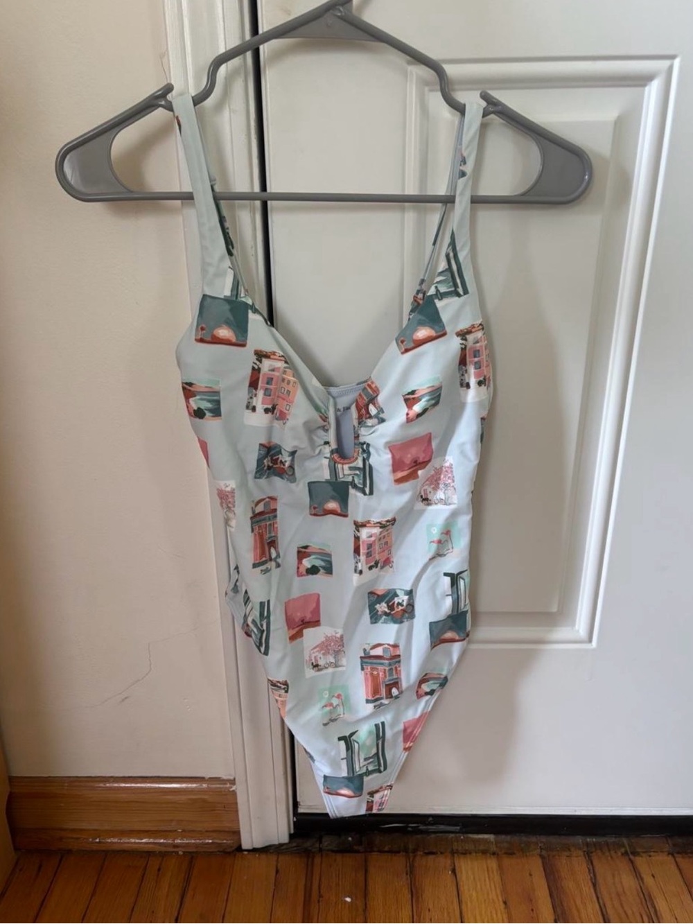 Abercrombie & Fitch Light Blue One-Piece with Multi-Color Print